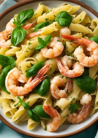Pasta with courgettes and shrimps