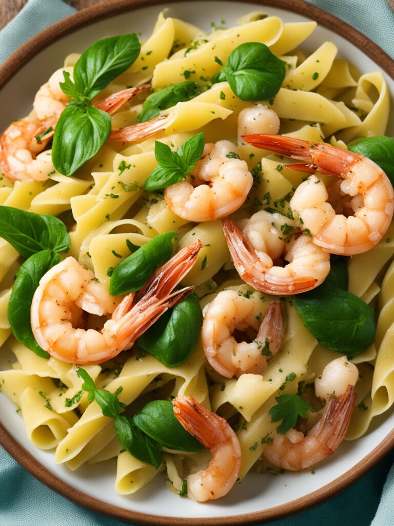 Pasta with courgettes and shrimps