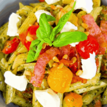 Pasta with pesto » Tavolart Pasta with pesto and tomato