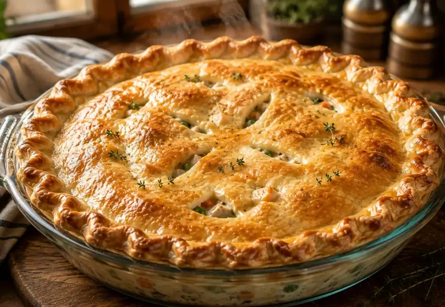 easy chicken pot pie recipe with golden flaky crust